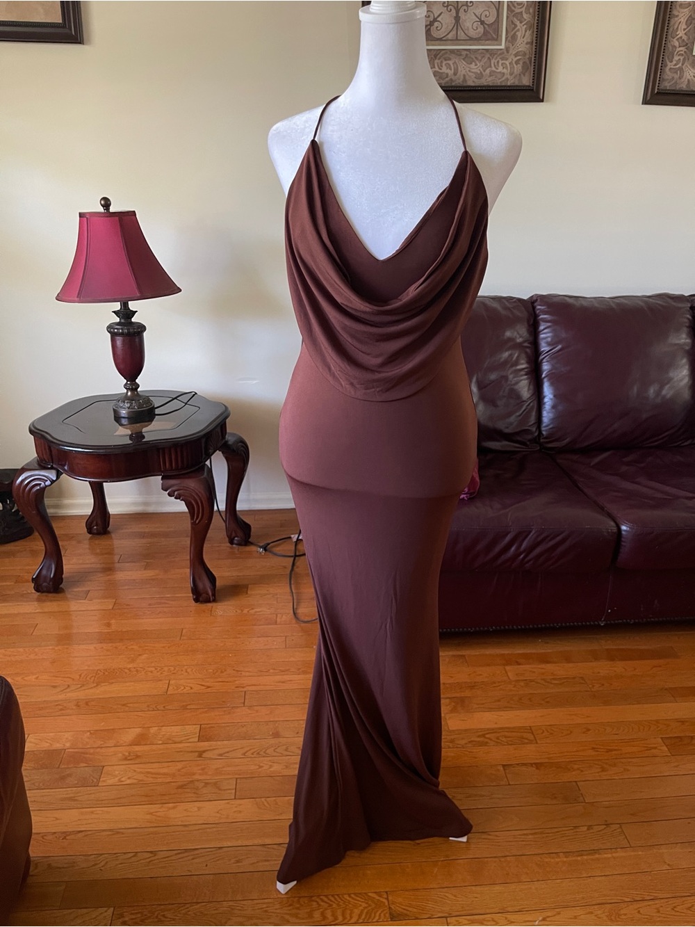 Hello Molly Chocolate Brown Open Back Maxi Dress XS 2 NWT Formal Evening Gown - Picture 4 of 11